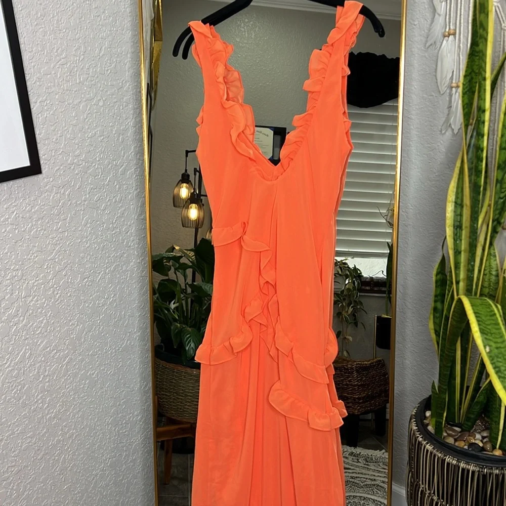 HOUSE OF CB 'Pixie' Flame Orange Ruffle Maxi Dress NWOT - Picture 15 of 16